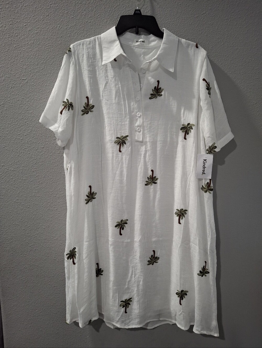 Kindred White Short-Sleeve Palm Embroidery Dress Size 2X NWT